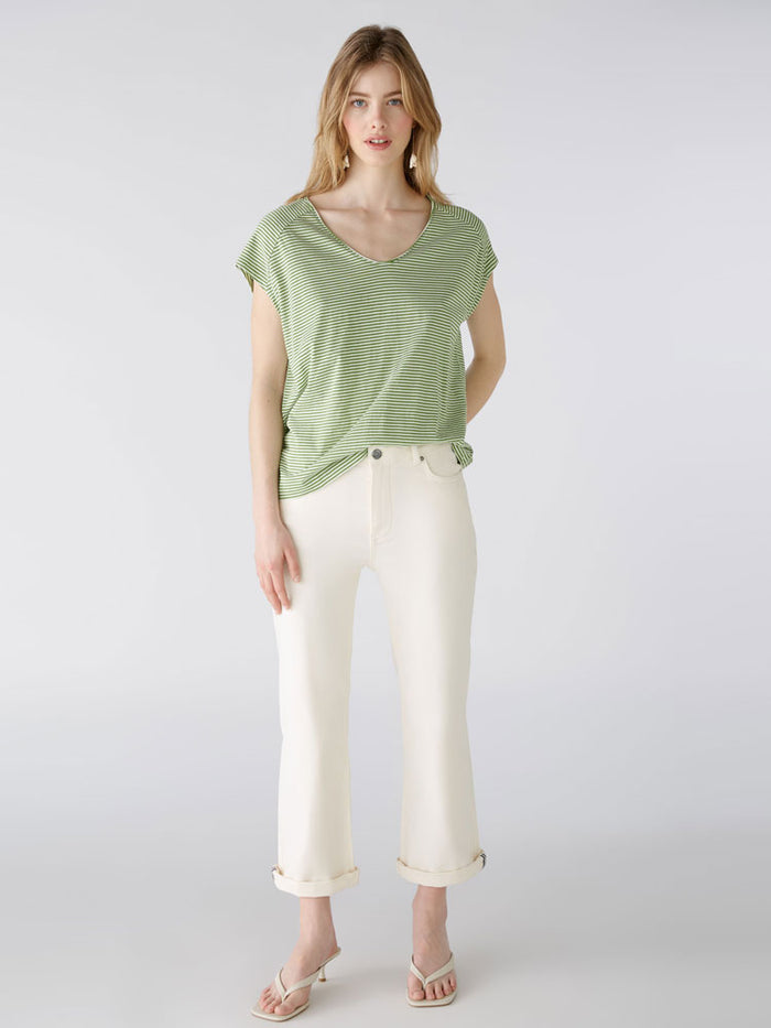 Oui Striped T-Shirt Green & White