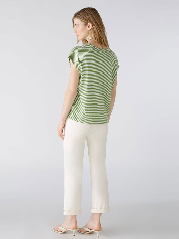 Oui Striped T-Shirt Green & White