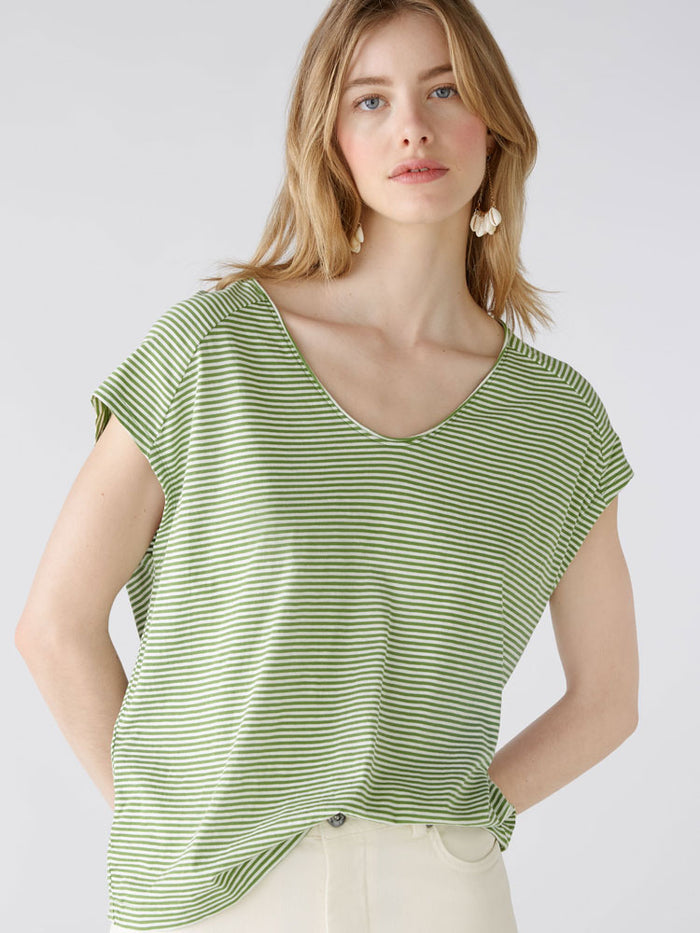 Oui Striped T-Shirt Green & White