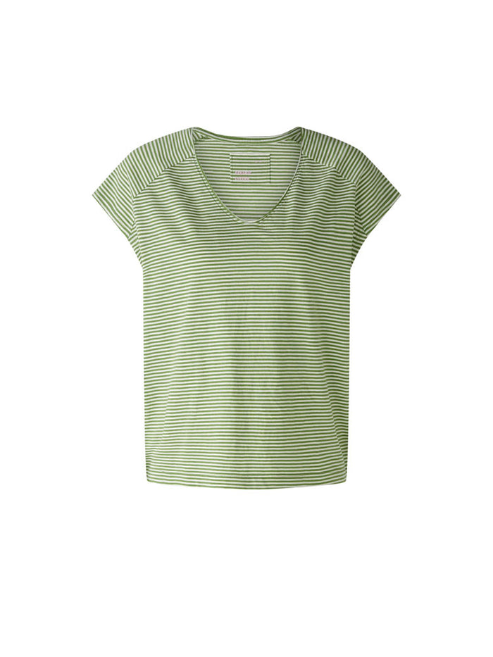 Oui Striped T-Shirt Green & White