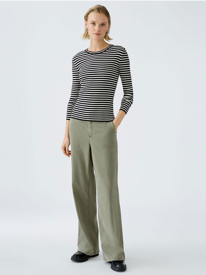 Oui Striped Thin Jumper Black & Off White