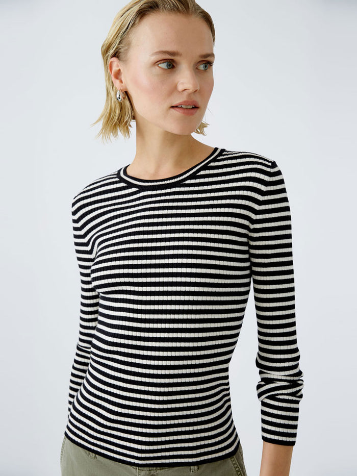 Oui Striped Thin Jumper Black & Off White