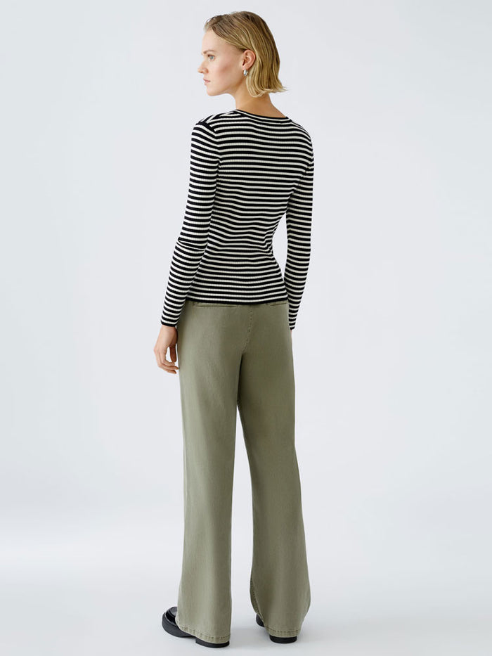 Oui Striped Thin Jumper Black & Off White