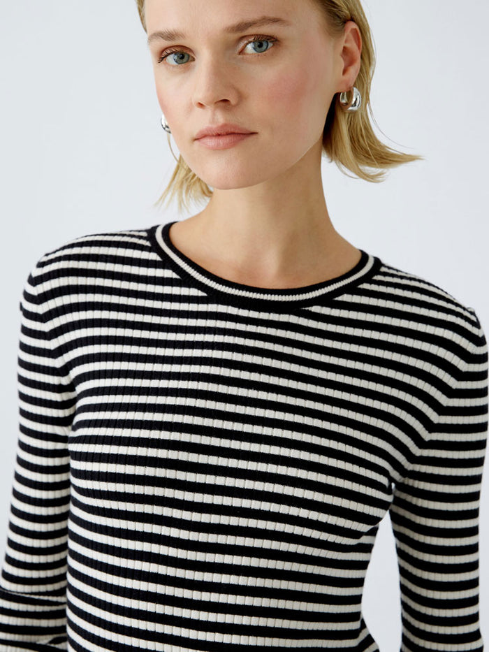Oui Striped Thin Jumper Black & Off White