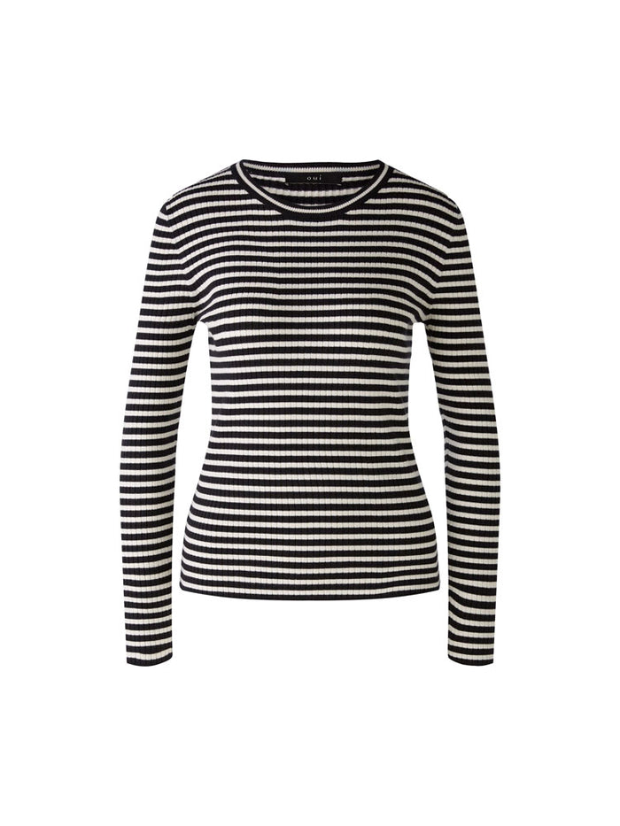 Oui Striped Thin Jumper Black & Off White