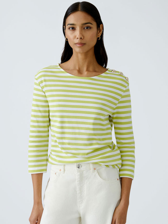 Oui Striped Top Green & White