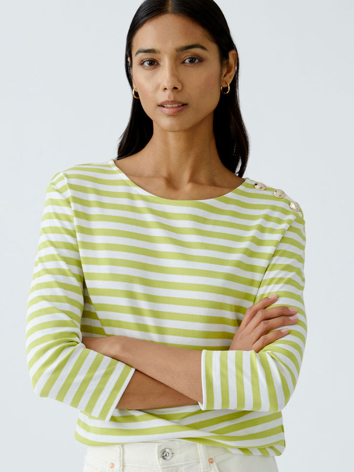 Oui Striped Top Green & White