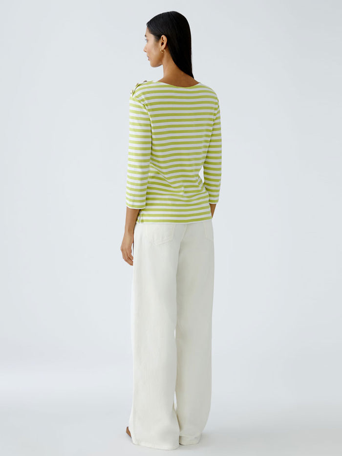 Oui Striped Top Green & White