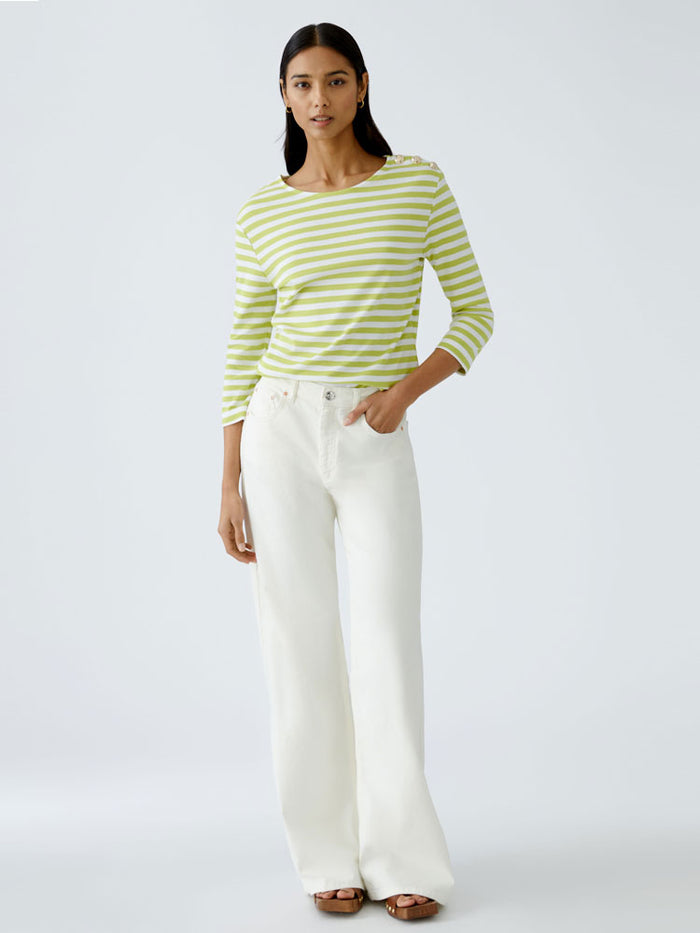 Oui Striped Top Green & White