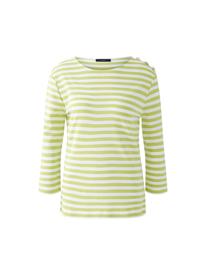 Oui Striped Top Green & White
