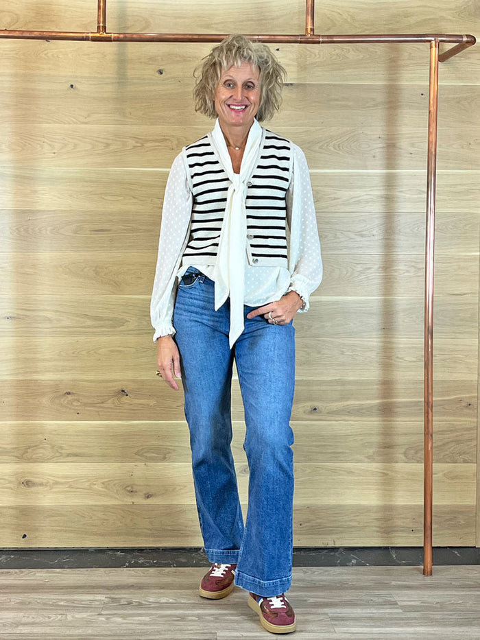 Oui Striped Waistcoat Cream