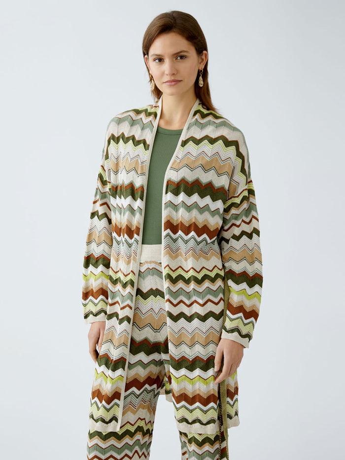 Oui Zig Zag Cardigan Light Stone & Green