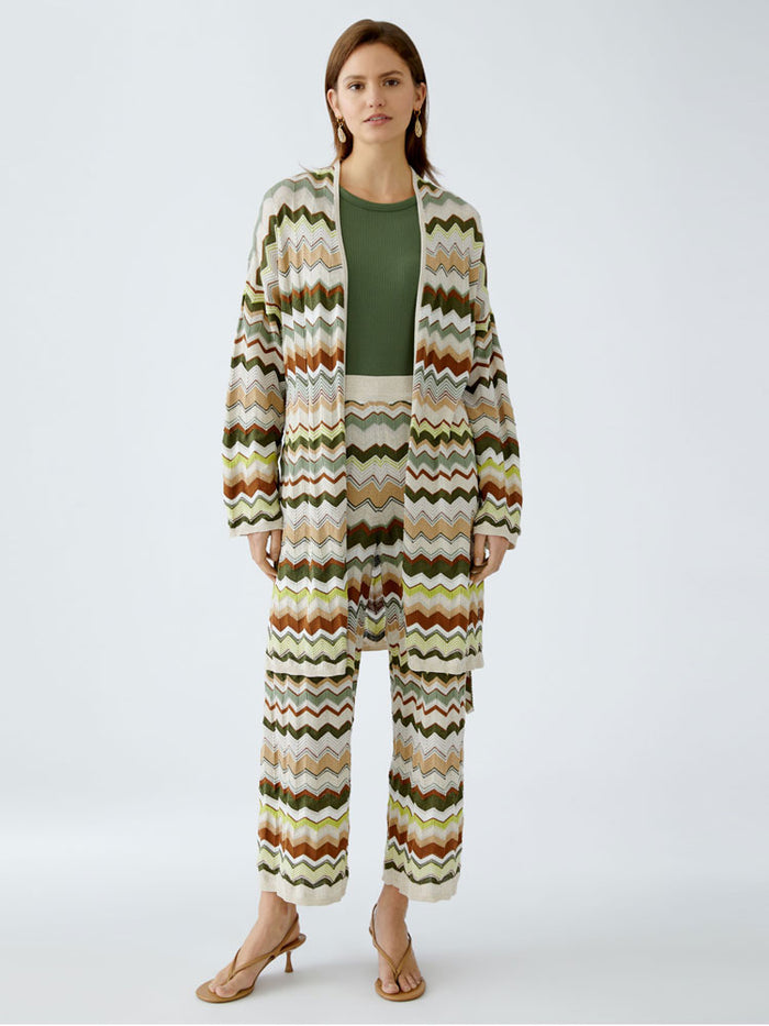 Oui Zig Zag Cardigan Light Stone & Green