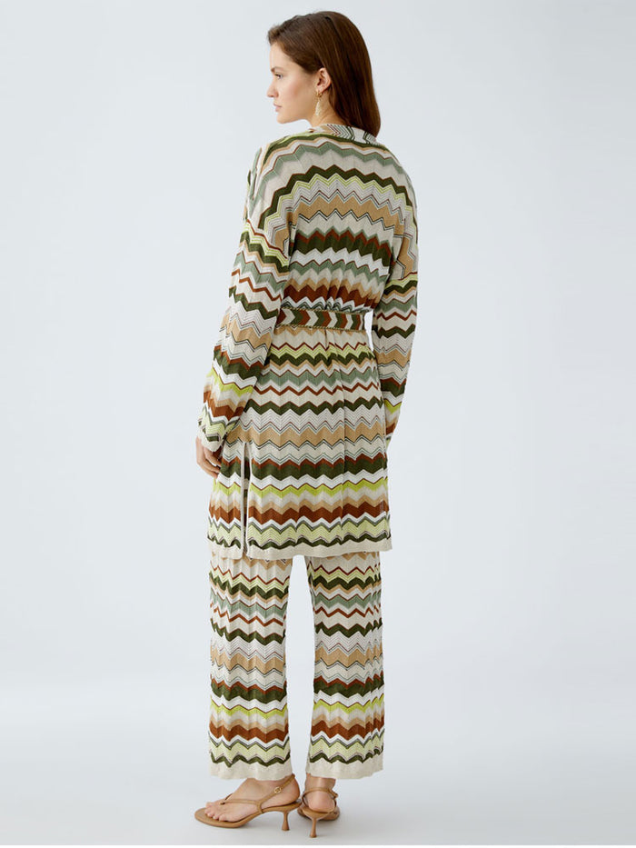 Oui Zig Zag Cardigan Light Stone & Green