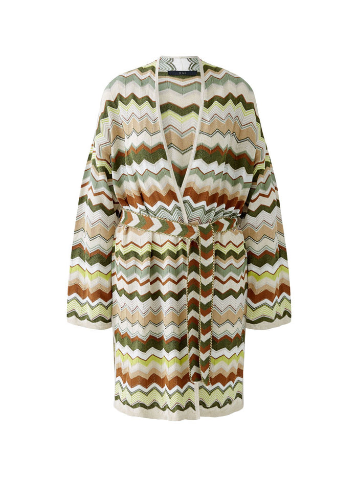 Oui Zig Zag Cardigan Light Stone & Green