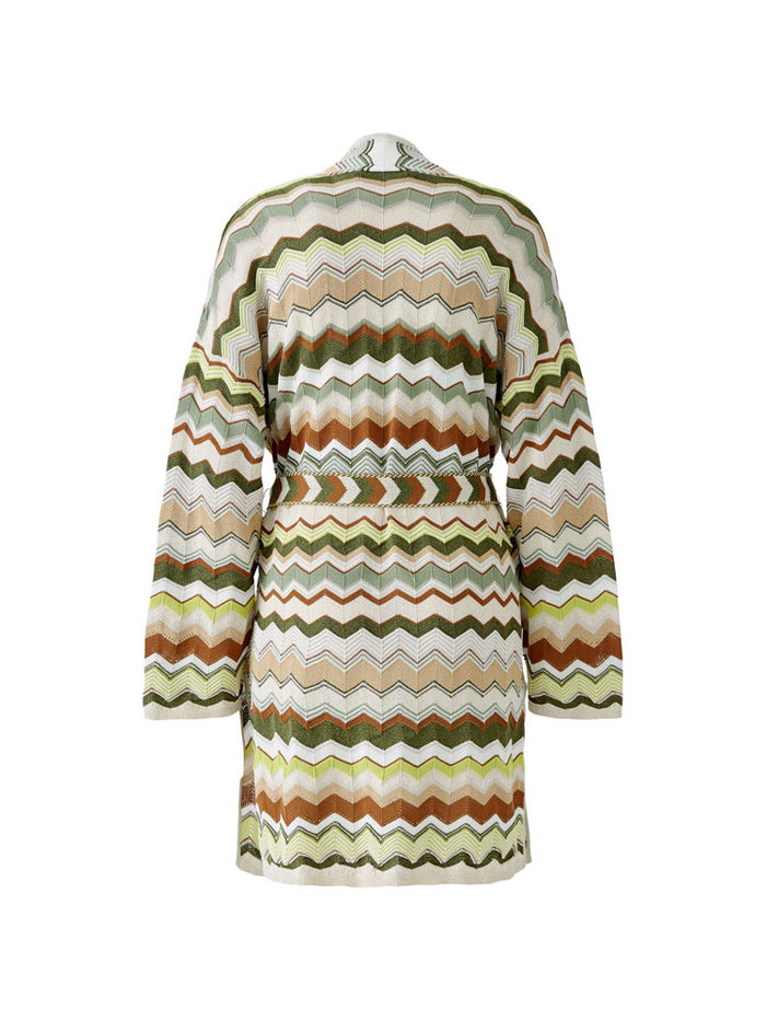 Oui Zig Zag Cardigan Light Stone & Green