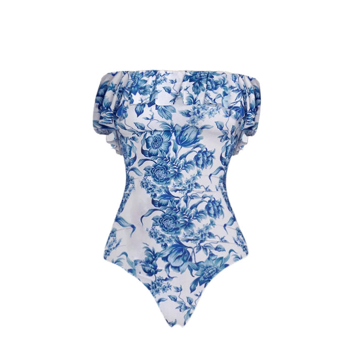 Pacific Tube Swimsuit Wrap Skirt Set  - Blue