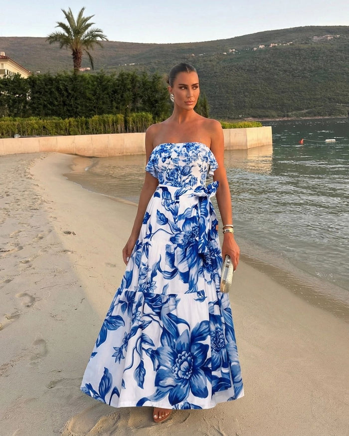 Pacific Tube Swimsuit Wrap Skirt Set  - Blue
