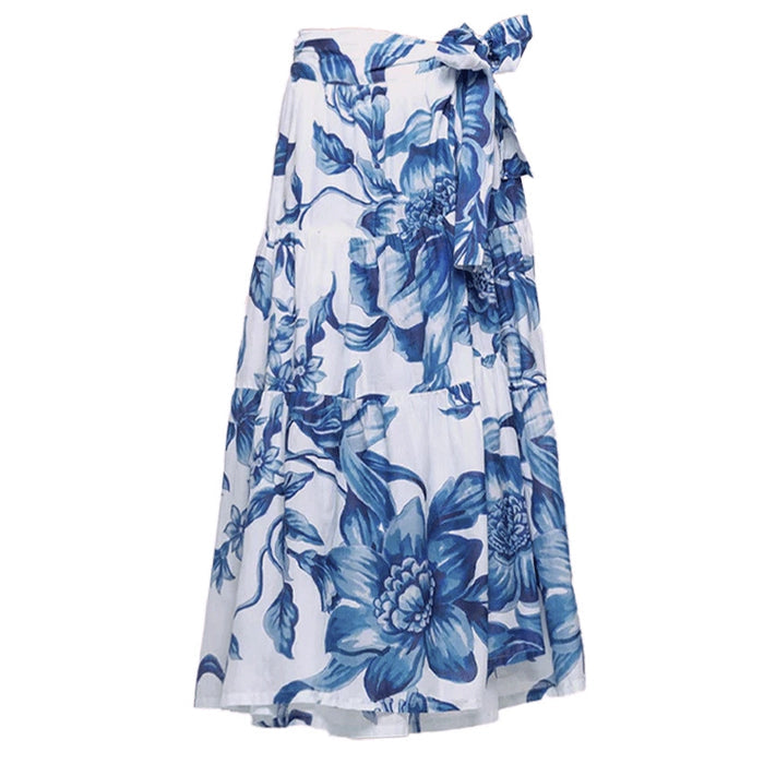 Pacific V-Neck Swimsuit Wrap Skirt Set  - Blue