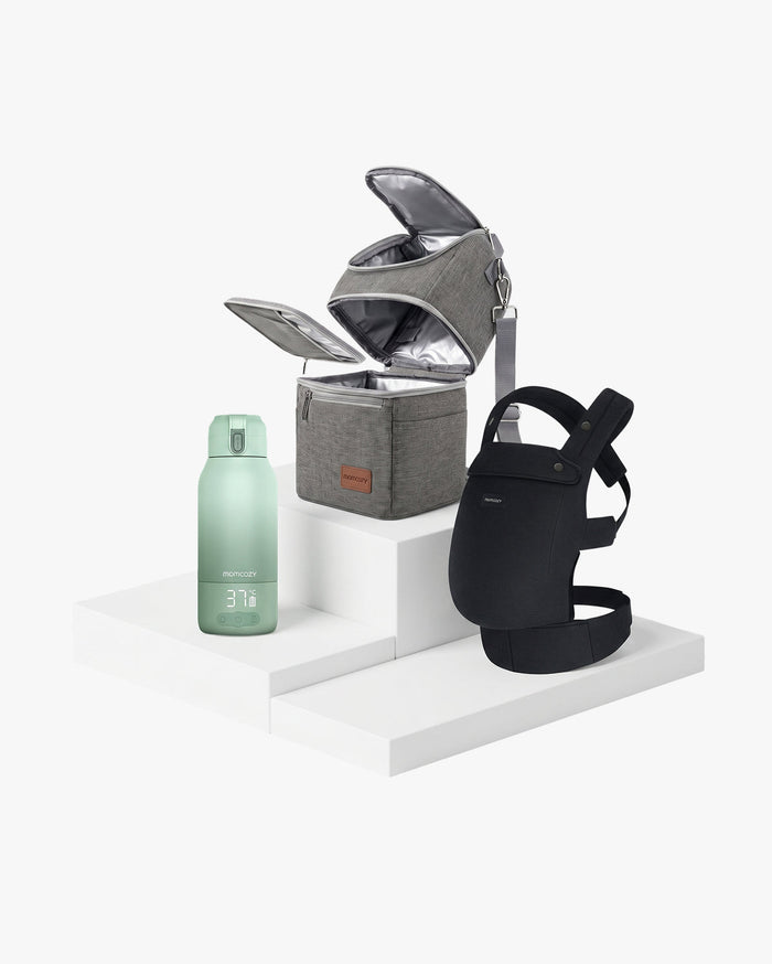 Pack Déplacements : Porte-bébé PureHug + Sac isotherme pour lait maternel + Chauffe-biberon