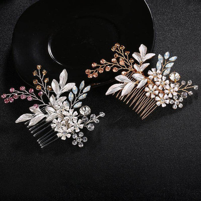 Palace retro style with luxurious rhinestone pearl hair comb handmade floral bridal headwear 555420090321 - COCOMELODY