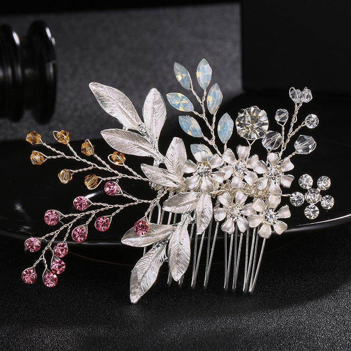 Palace retro style with luxurious rhinestone pearl hair comb handmade floral bridal headwear 555420090321 - COCOMELODY