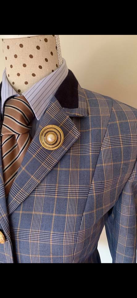 Pale Blue & Cream Check With 4 Buttons With Navy Trims Childs  (537)