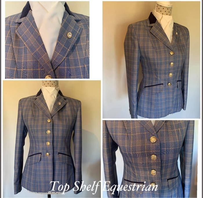 Pale Blue & Cream Check With 4 Buttons With Navy Trims Childs  (537)