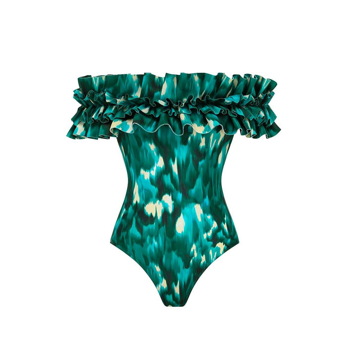 Palm Kiss Strapless Swimsuit  - Green