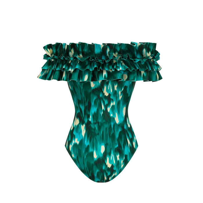 Palm Kiss Strapless Swimsuit  - Green