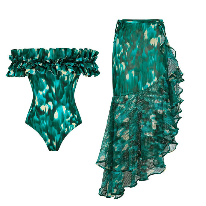 Palm Kiss Strapless Swimsuit Set - Green