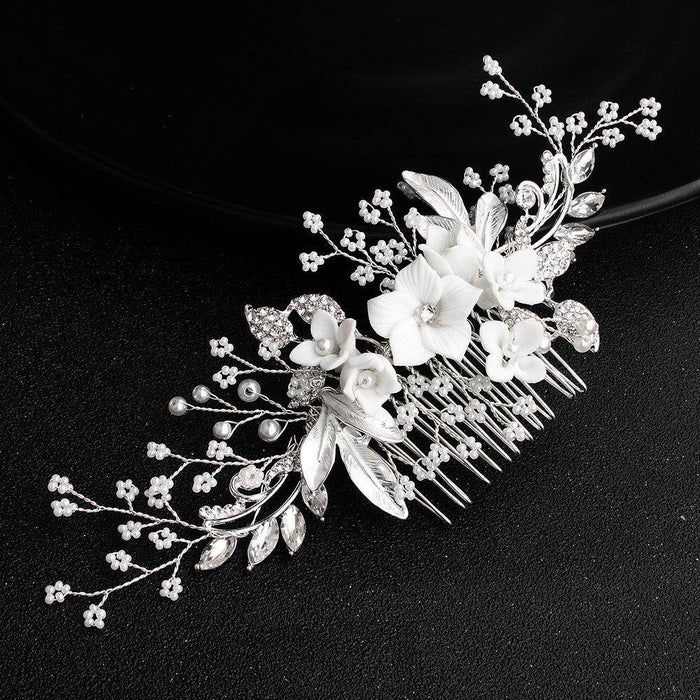 Pearl beaded hair comb Handmade ceramic flower comb 589015686895 - COCOMELODY