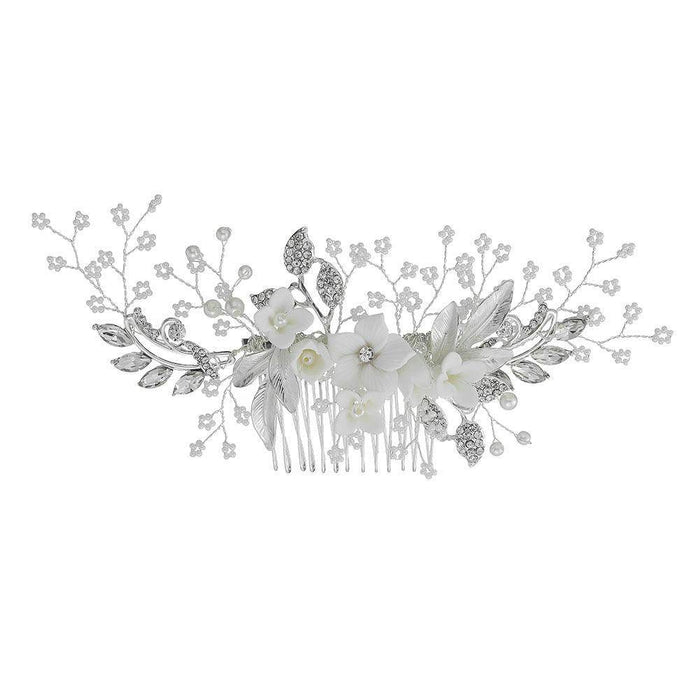 Pearl beaded hair comb Handmade ceramic flower comb 589015686895 - COCOMELODY