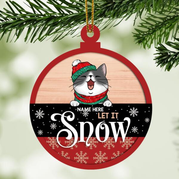 Personalised Let It Snow Red & Black Ball Shaped Wooden Ornament - Personalized Cat Lovers Decorative Christmas Ornament