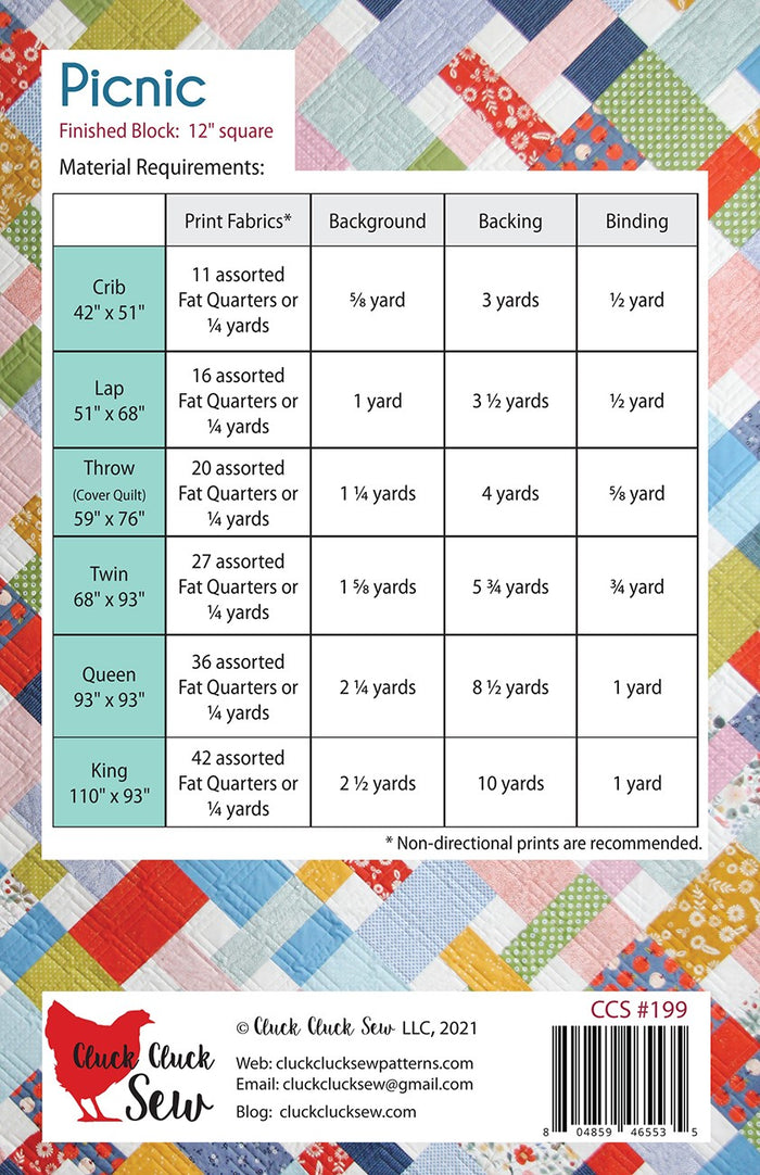 Picnic Quilt Pattern - Cluck Cluck Sew