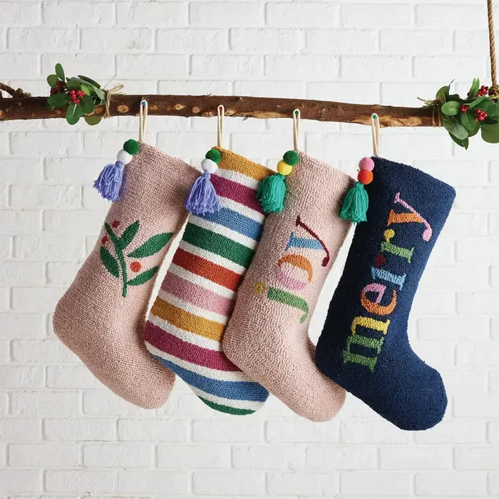 Pink Holly Berries Embroidered Stocking