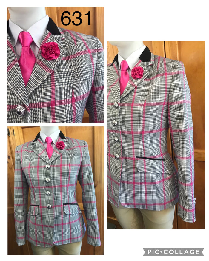 Pink (Hot), Grey, Cream & Black WOW Show Hunter Jacket (631) Adults