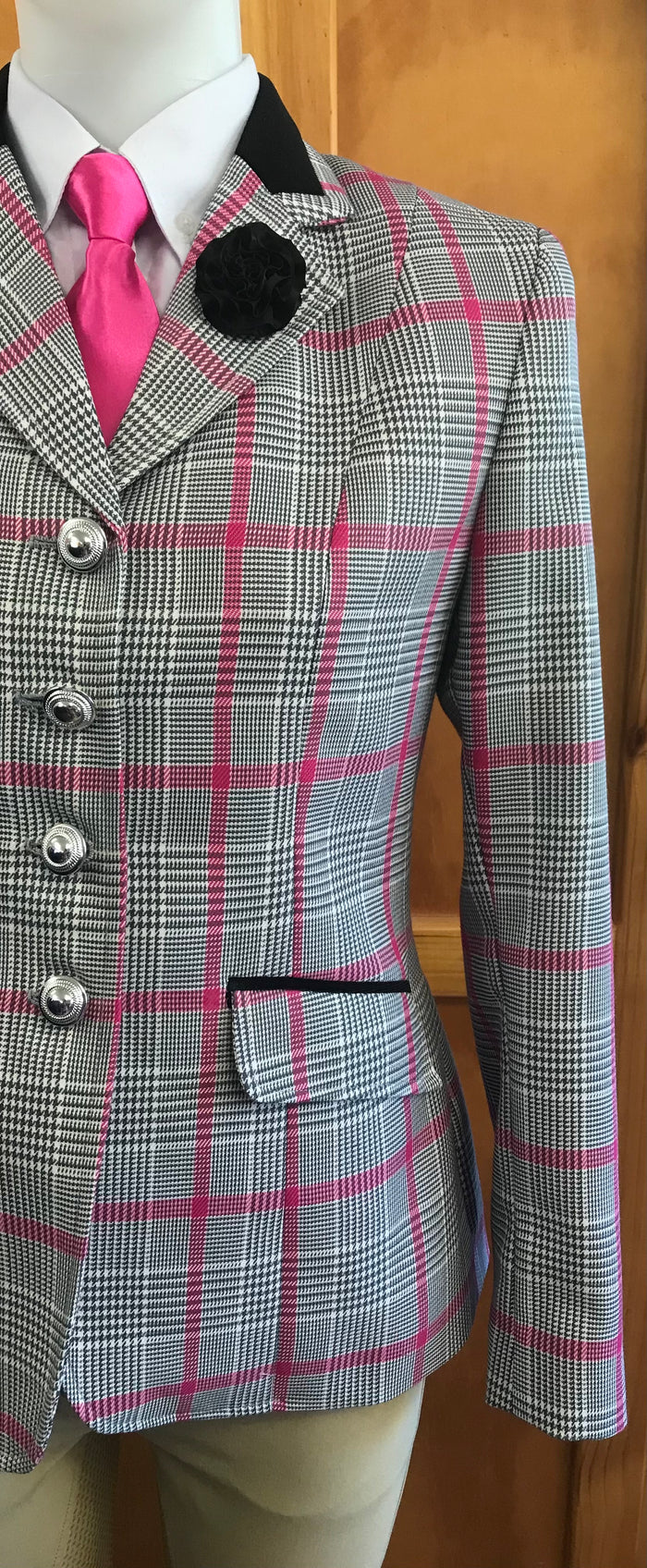 Pink (Hot), Grey, Cream & Black WOW Show Hunter Jacket (631) Adults
