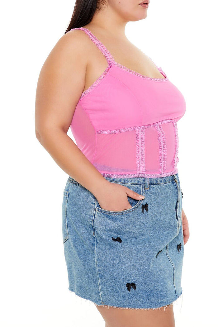 Plus Size Mesh Ruffle-Trim Cami