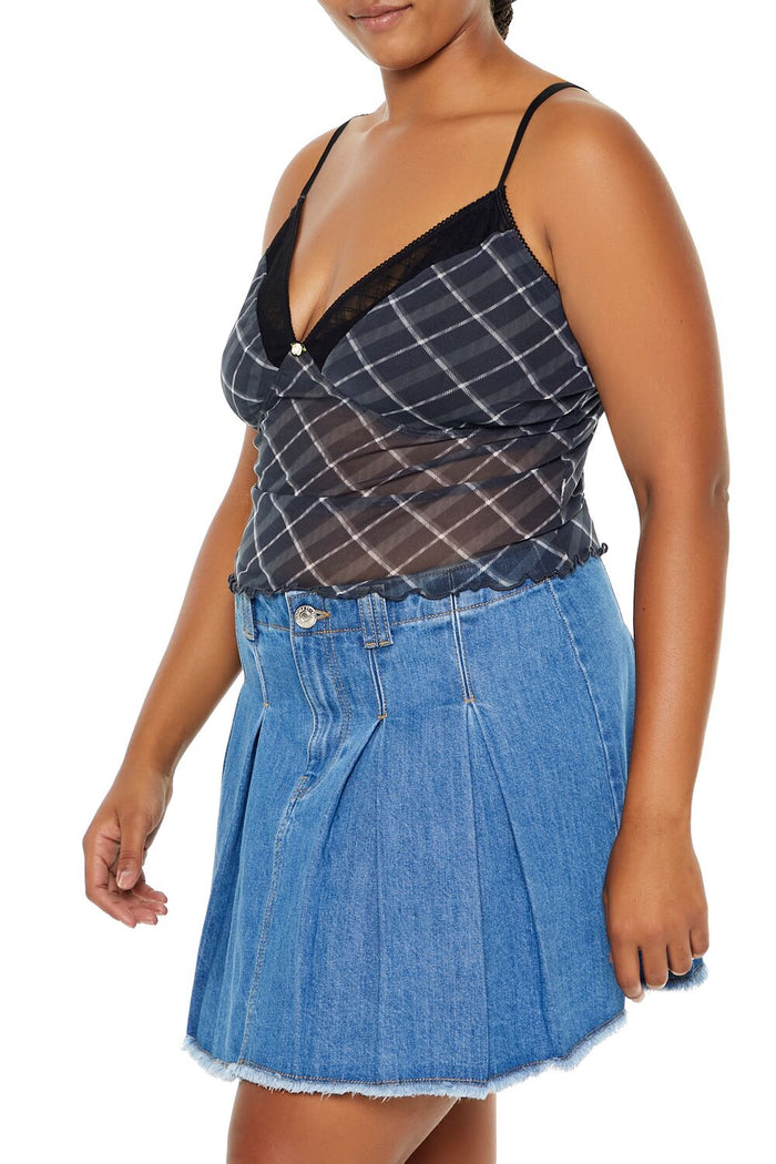 Plus Size Plaid Rosette Sheer Cami