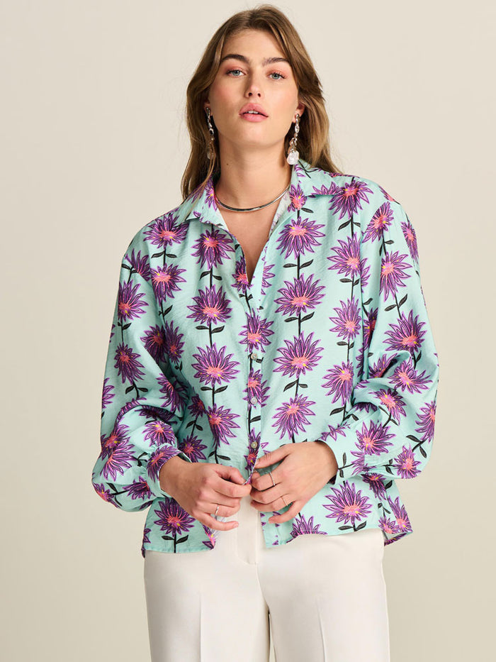 Pom Blouse Violet Flower Aqua
