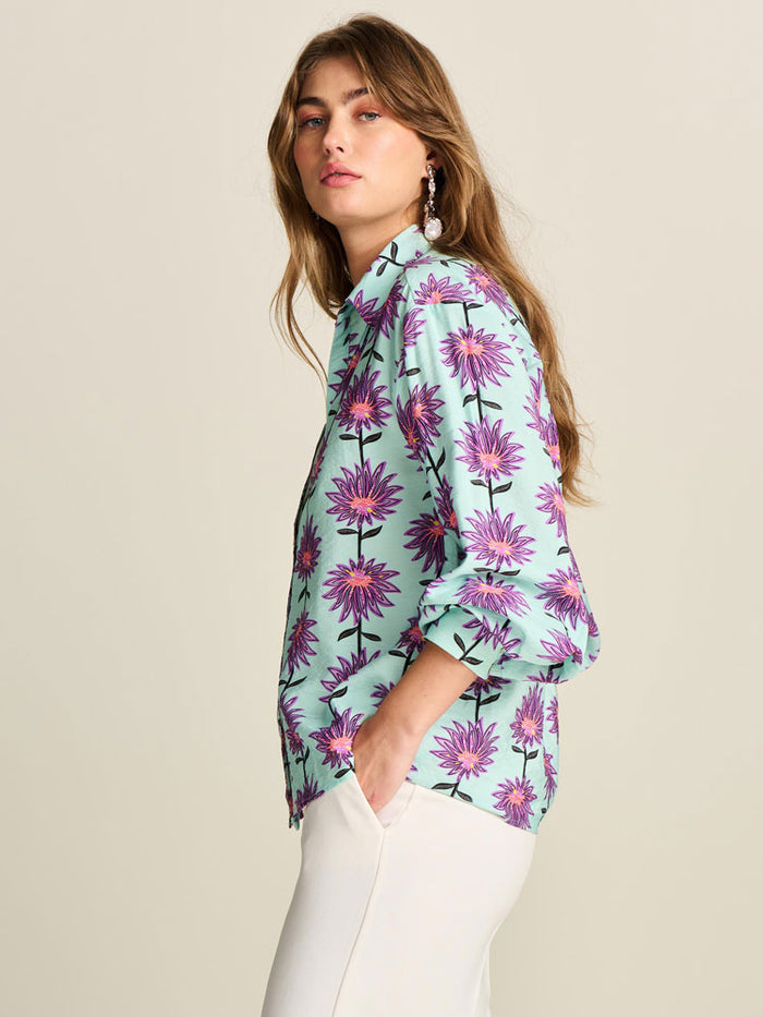 Pom Blouse Violet Flower Aqua
