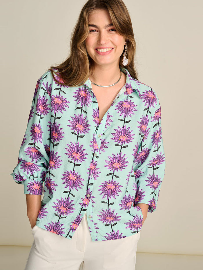Pom Blouse Violet Flower Aqua