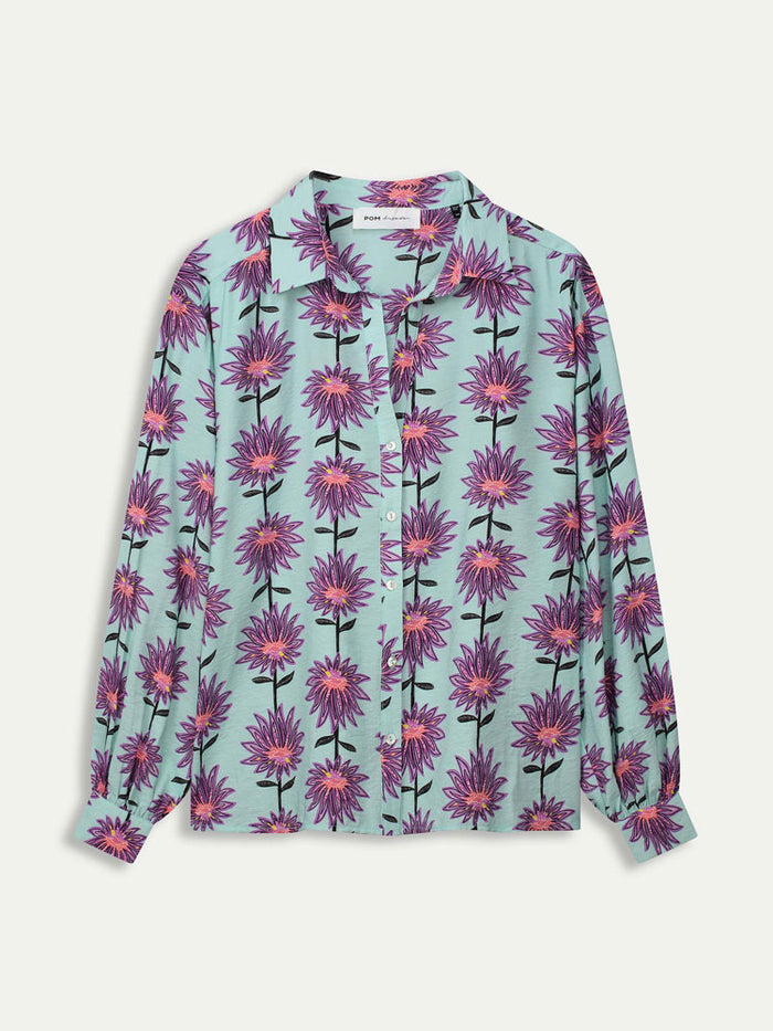 Pom Blouse Violet Flower Aqua