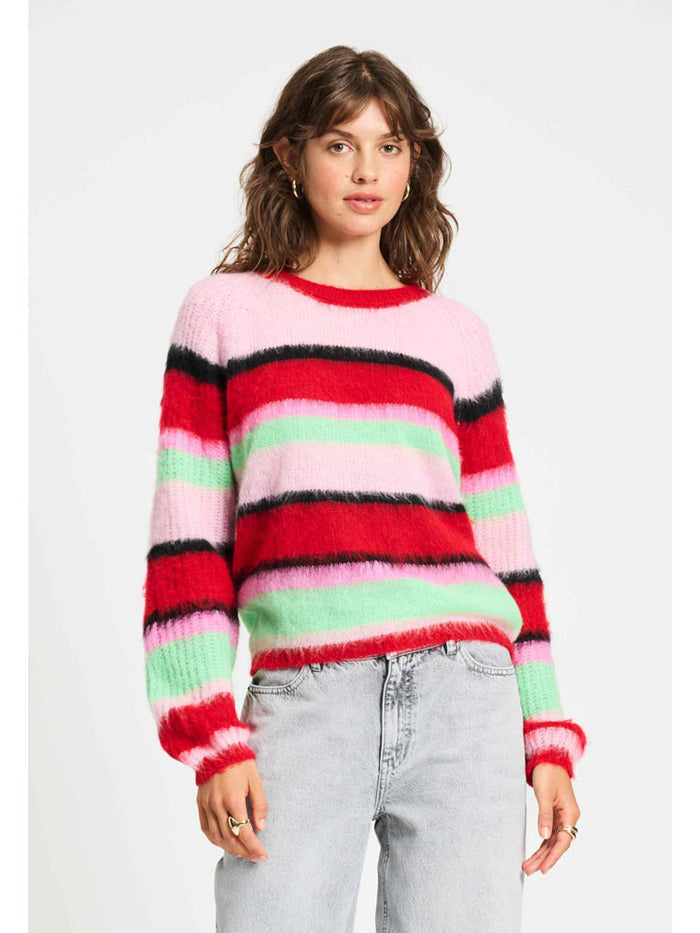 Pom Brushed Stripes Jumper Red & Green