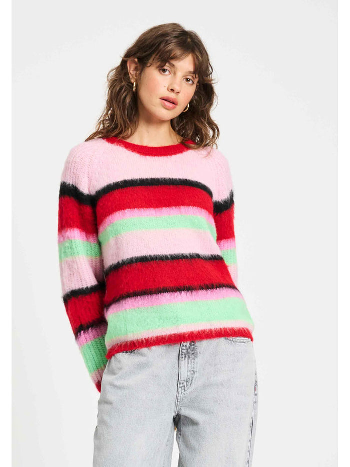 Pom Brushed Stripes Jumper Red & Green