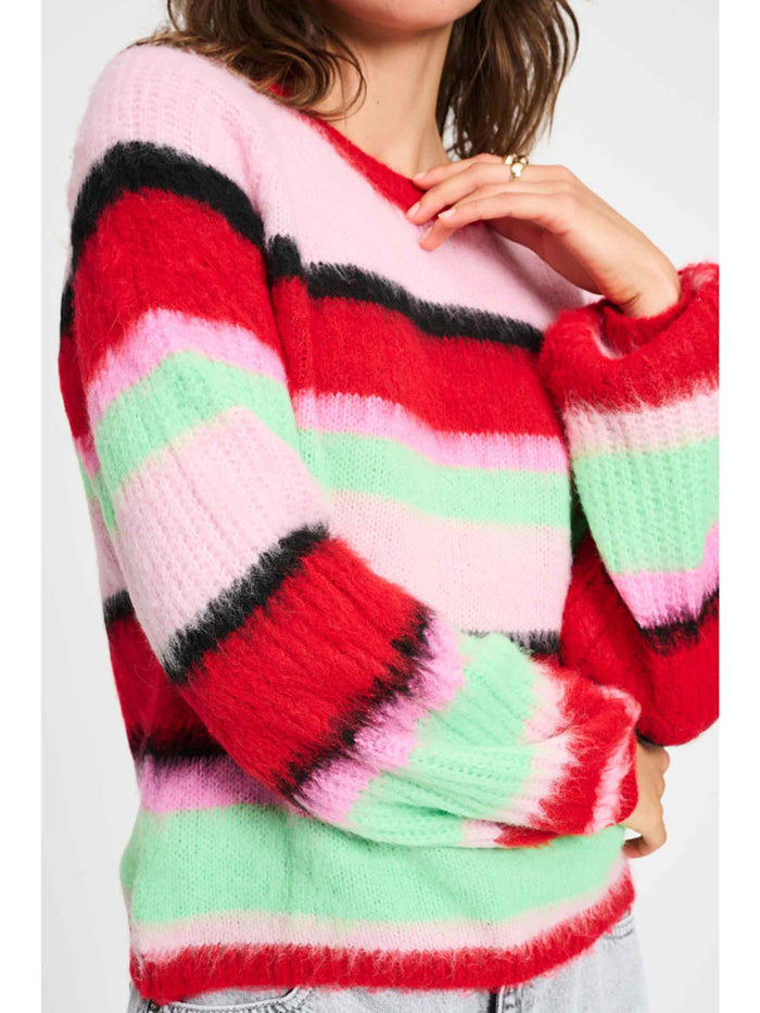 Pom Brushed Stripes Jumper Red & Green