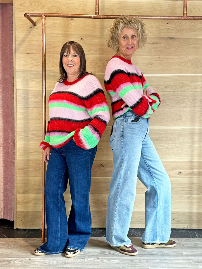 Pom Brushed Stripes Jumper Red & Green