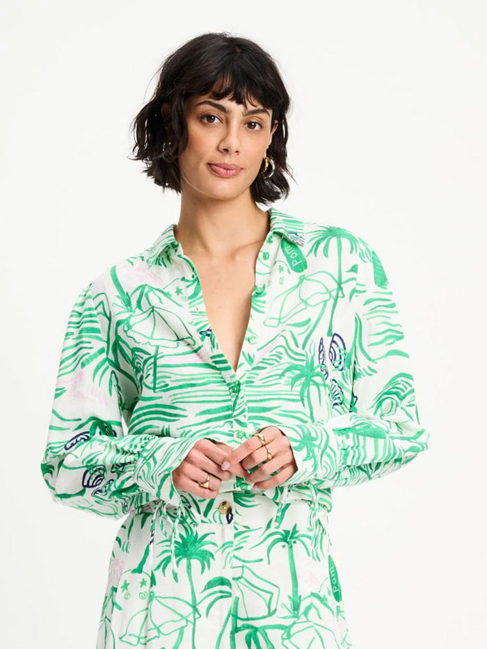 Pom Linen Mix Blouse Beach Vibes Green