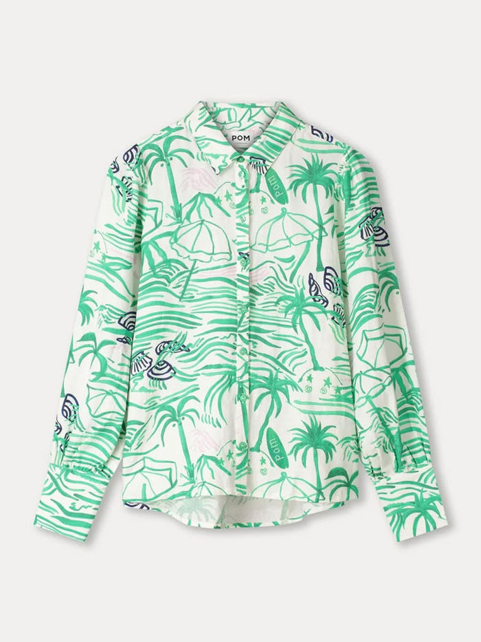 Pom Linen Mix Blouse Beach Vibes Green